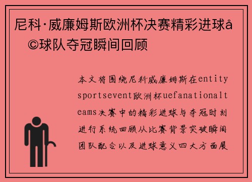 尼科·威廉姆斯欧洲杯决赛精彩进球助球队夺冠瞬间回顾